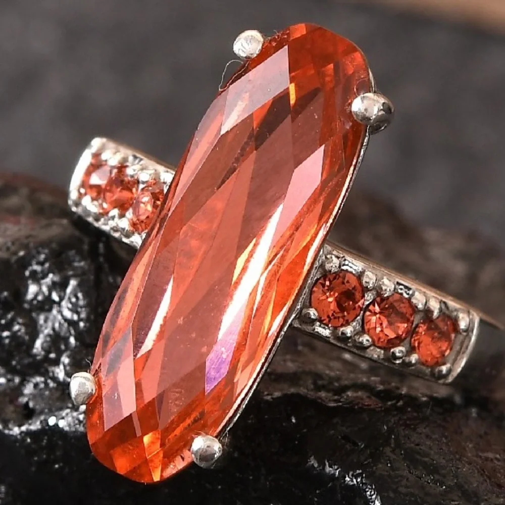 SWAROVSKI Padparasha Crystal Ring. Size 8